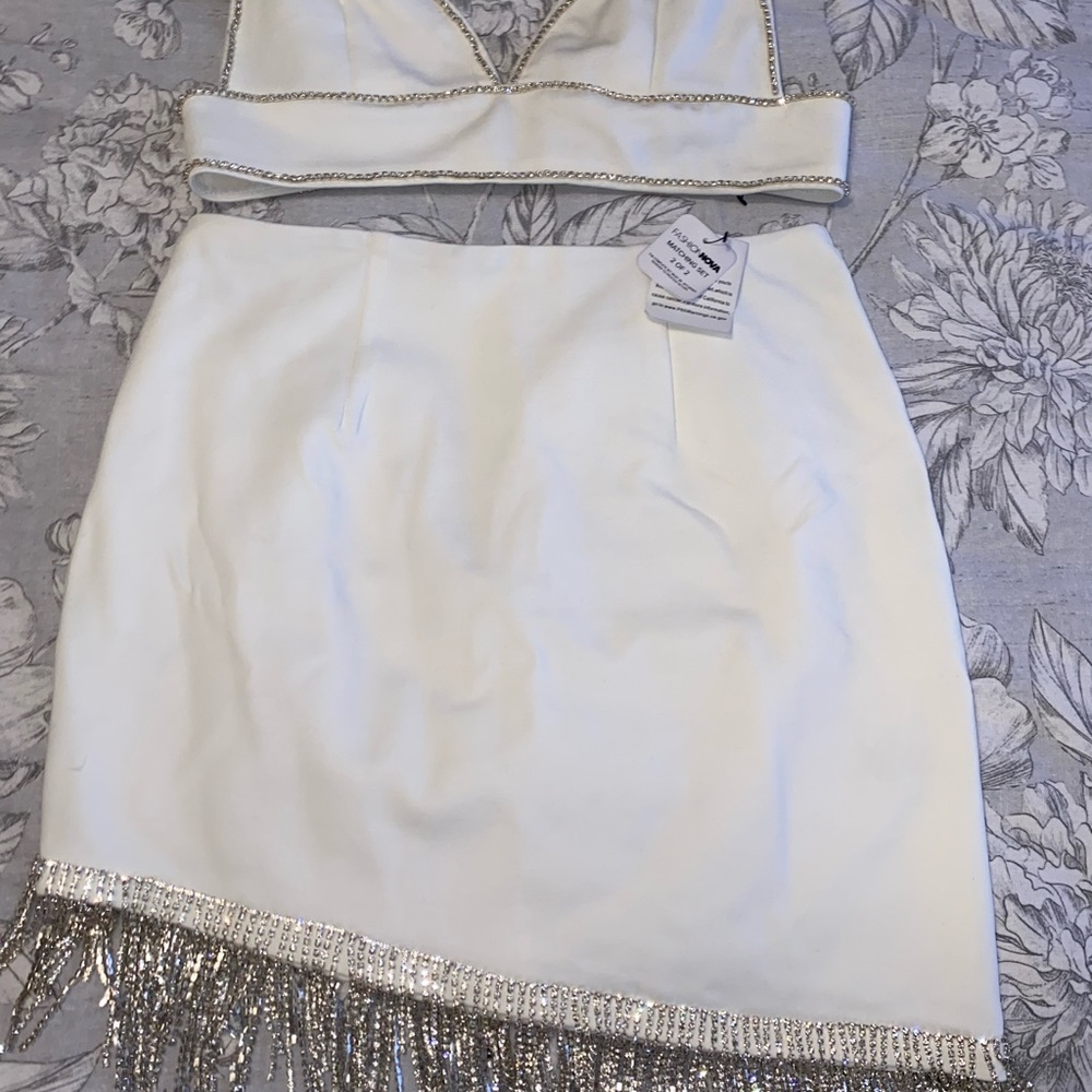 Fashion Nova Shining Star Rhinestone Skirt Set